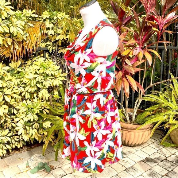 Express Tropical Floral Belted Mini Dress - Picture 3 of 5